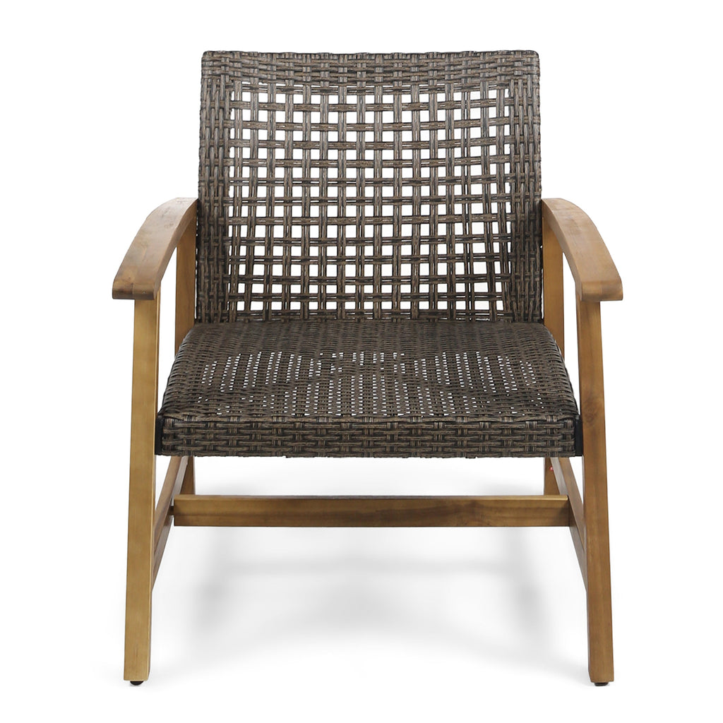 Hampton Outdoor Rattan & Acacia Wood Wicker Club Chairs, Set of 2