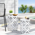 Refinery 2-Piece Outdoor End Table Set with Floral Patten and Iron Cut Design
