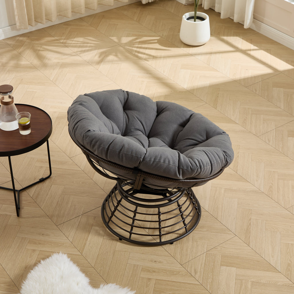 360° Swivel Indoor Outdoor Wicker Papasan Chair with Soft Thick Cushion