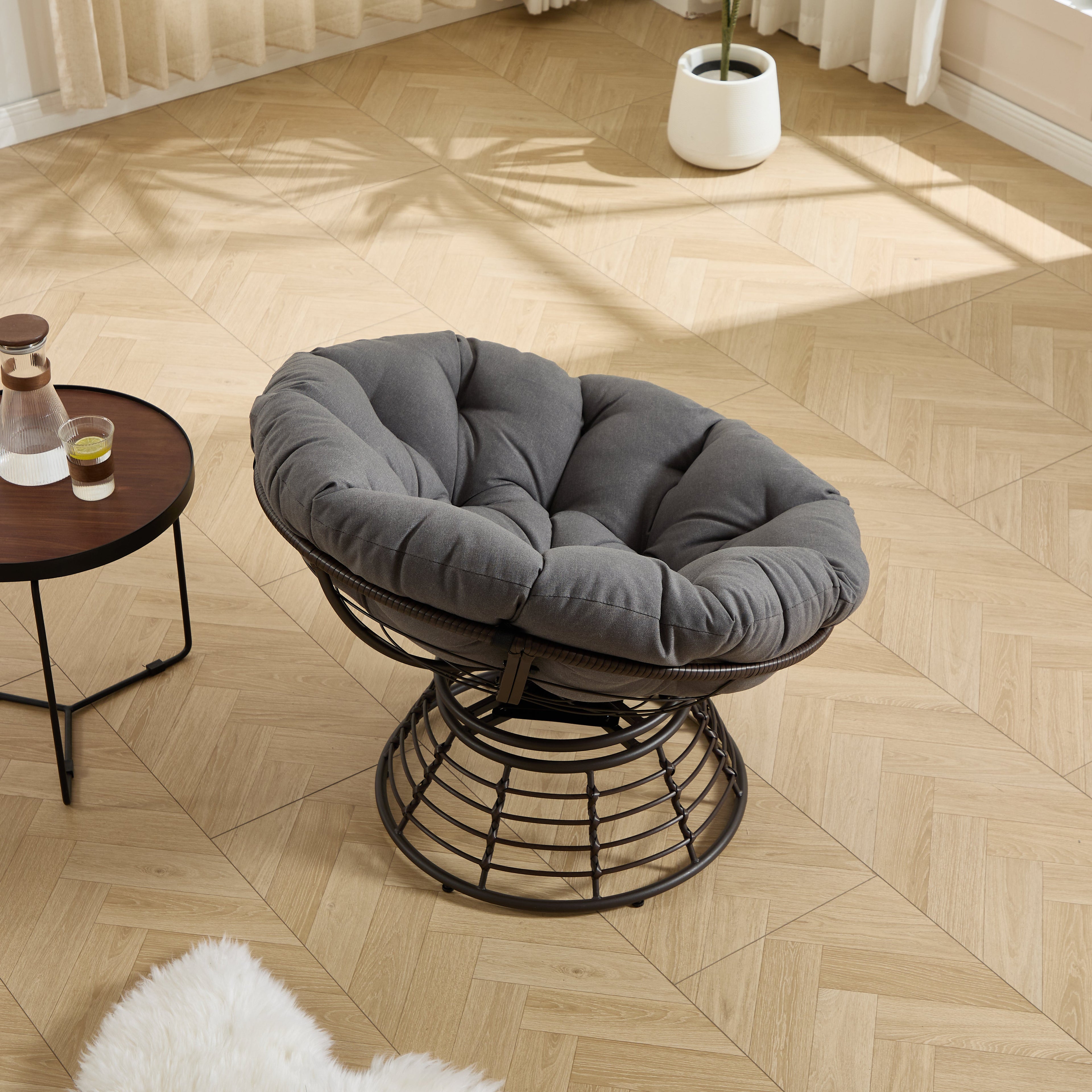 360° Swivel Indoor Outdoor Wicker Papasan Chair with Soft Thick Cushion