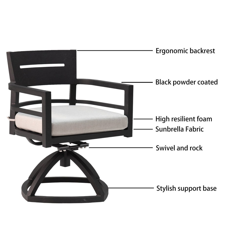 Outdoor Swivel Chair with Seat Cushion and Curved Backrest, Set of 2