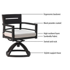 Outdoor Swivel Chair with Seat Cushion and Curved Backrest, Set of 2