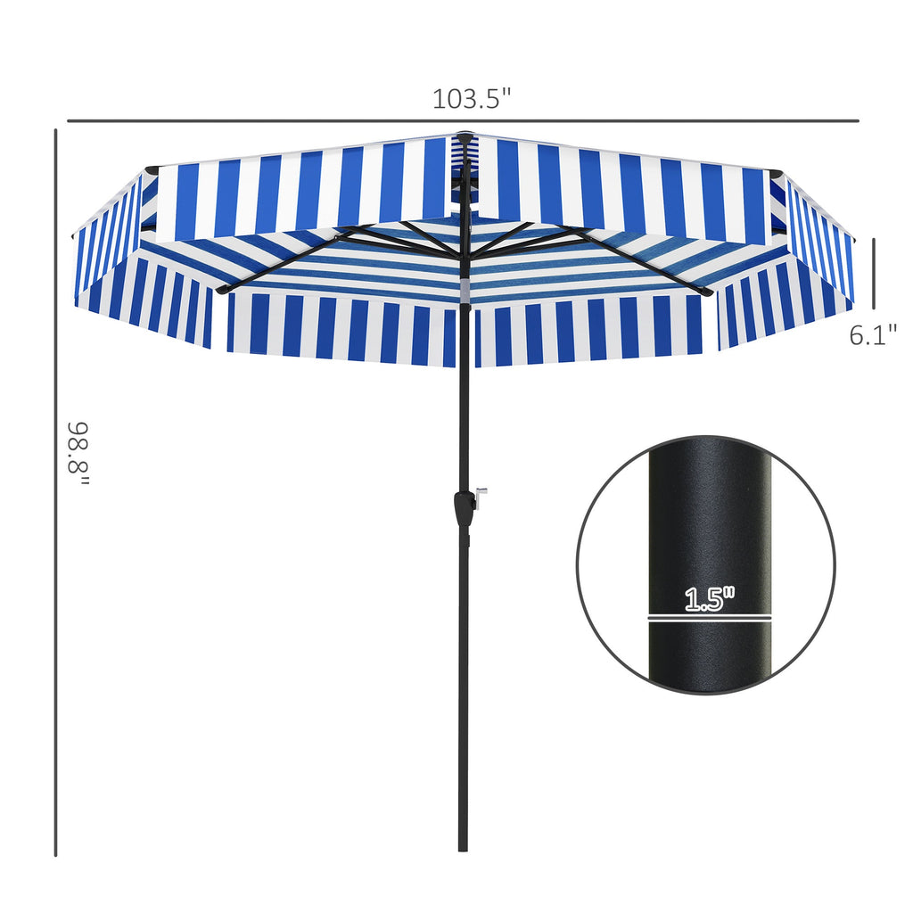Bistro Stripe 2-Tier Vented Tiltable Patio Umbrella with Crank