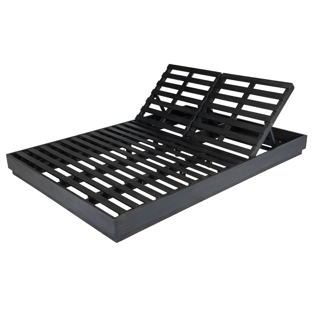 Adjustable Acacia Wood Low-Profile Double Sunlounge with Cushion