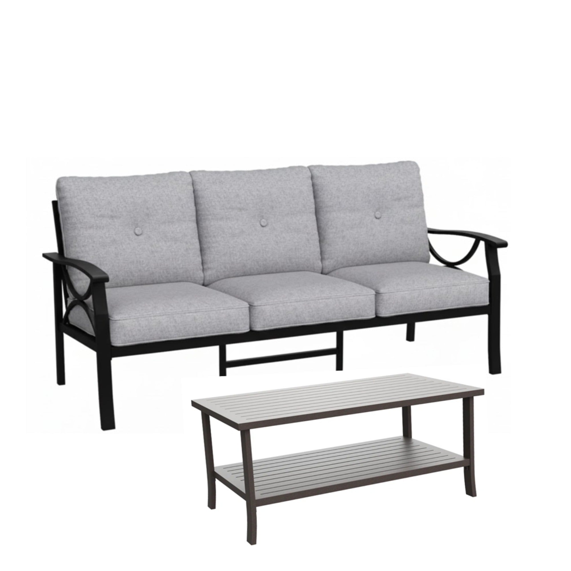 Marisol 2 Piece Outdoor Patio Set, 70" All-Weather Metal 3-Seat Sofa and Coffee Table
