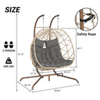 2-Person Outdoor Wicker Rattan Egg Chair with Stand Hanging