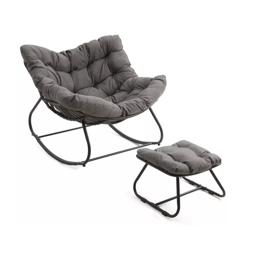 All-Weather Wicker Egg Rocking Chair with Ottoman
