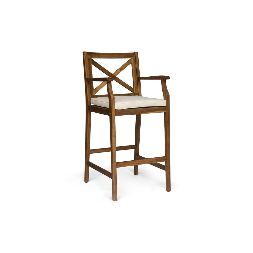 Perla Outdoor Acacia Wood Barstools, Set of 2