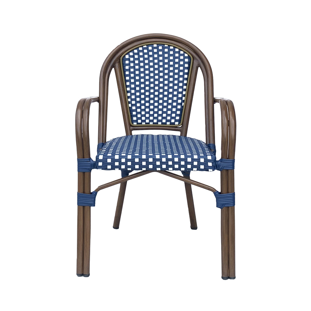Crowned Wicker Bistro Chair with Checkered Pattern and Curved Arms, Set of 2