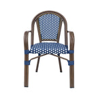 Crowned Wicker Bistro Chair with Checkered Pattern and Curved Arms, Set of 2