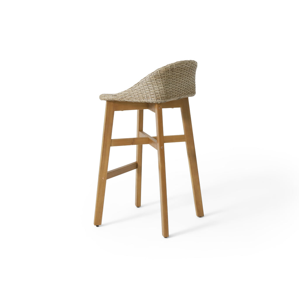 Beeson Outdoor Wicker and Acacia Wood Barstools, Set of 2