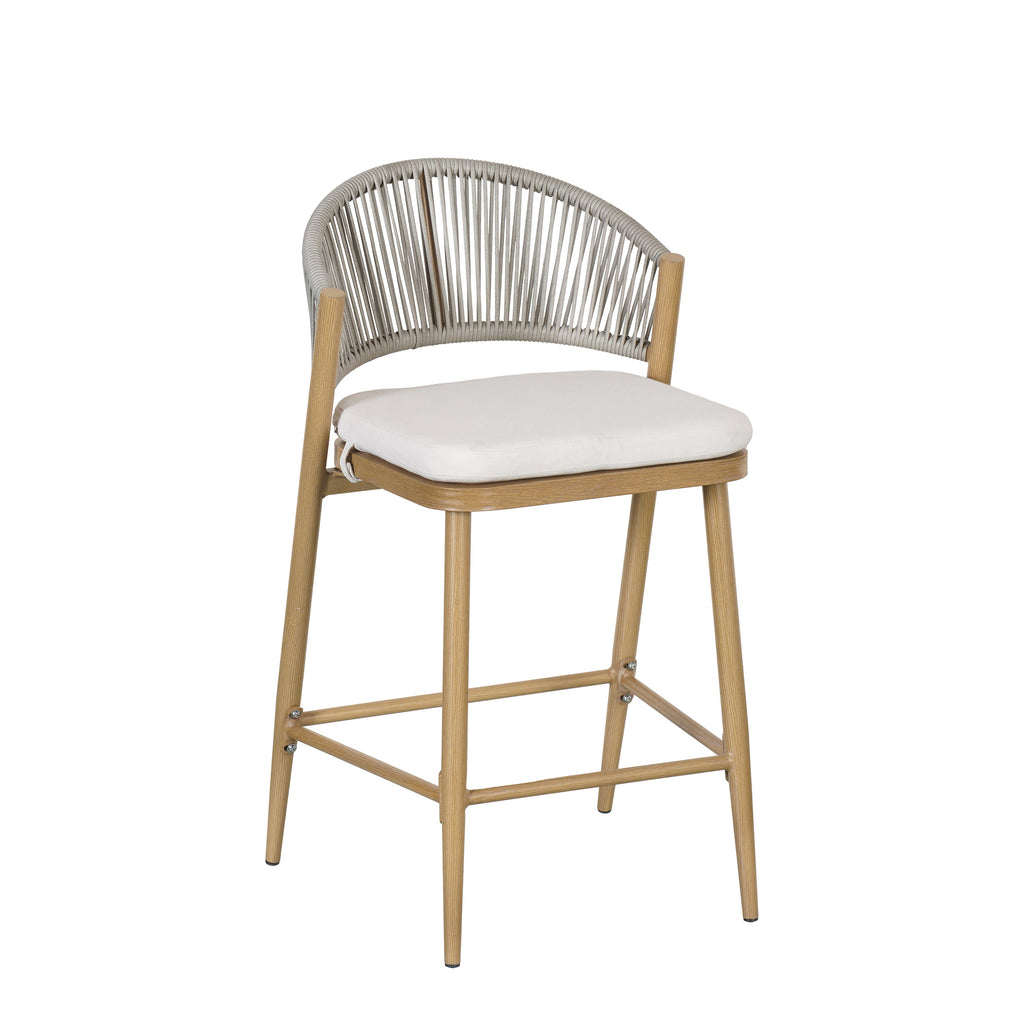 Outdoor Metal Frame Stools with Scallop-Shaped Backrest & Water-Resistant Cushions, Set of 2