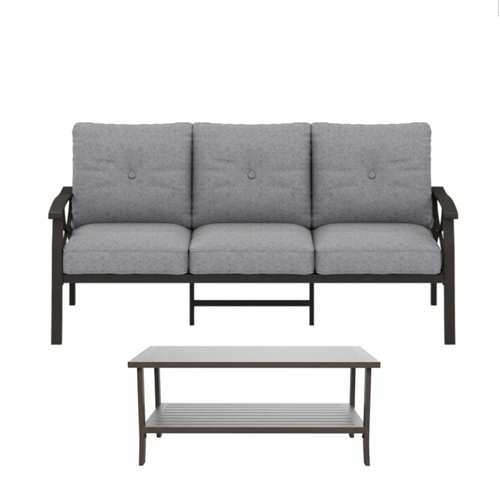 Marisol 2 Piece Outdoor Patio Set, 70" All-Weather Metal 3-Seat Sofa and Coffee Table