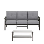 Marisol 2 Piece Outdoor Patio Set, 70" All-Weather Metal 3-Seat Sofa and Coffee Table