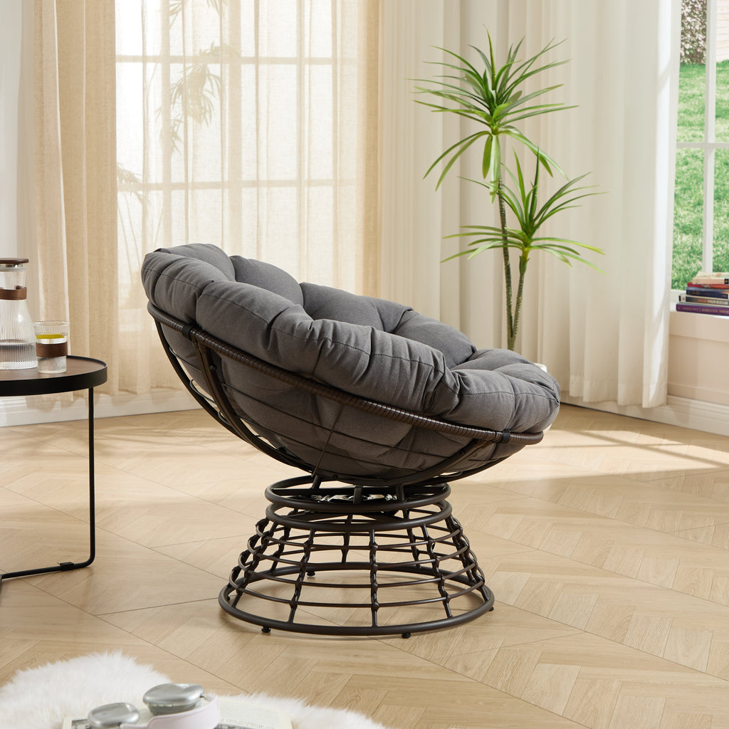 360° Swivel Indoor Outdoor Wicker Papasan Chair with Soft Thick Cushion