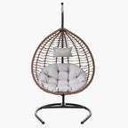 Foldable Rattan Egg Swing Chair with Iron Frame, Plush Cushion & Removable Headrest