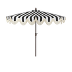Beverly Stripe Designer Classic Scalloped Fringe Half Market Patio Umbrella with Crank