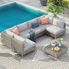 7-Piece Outdoor Wicker Sectional Sofa with Water Resistant Cushions and Coffee Table