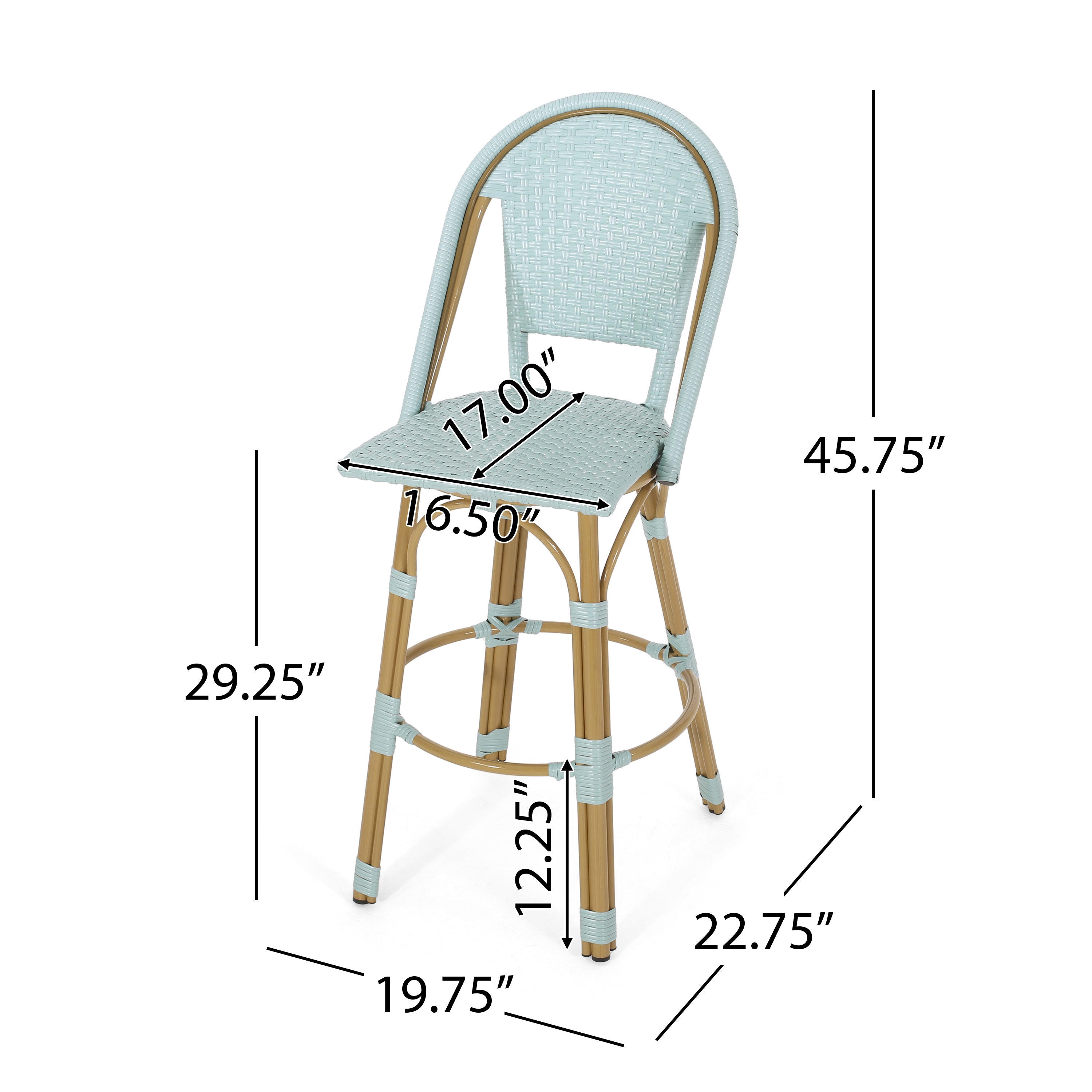 Callisto 29.5" Outdoor Rattan and Aluminum Bar Stool with Curved Back and Footrest