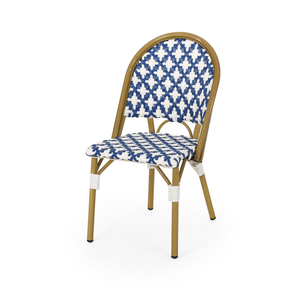 French Bistro Outdoor Dining Chairs, Set of 2 Navy & White