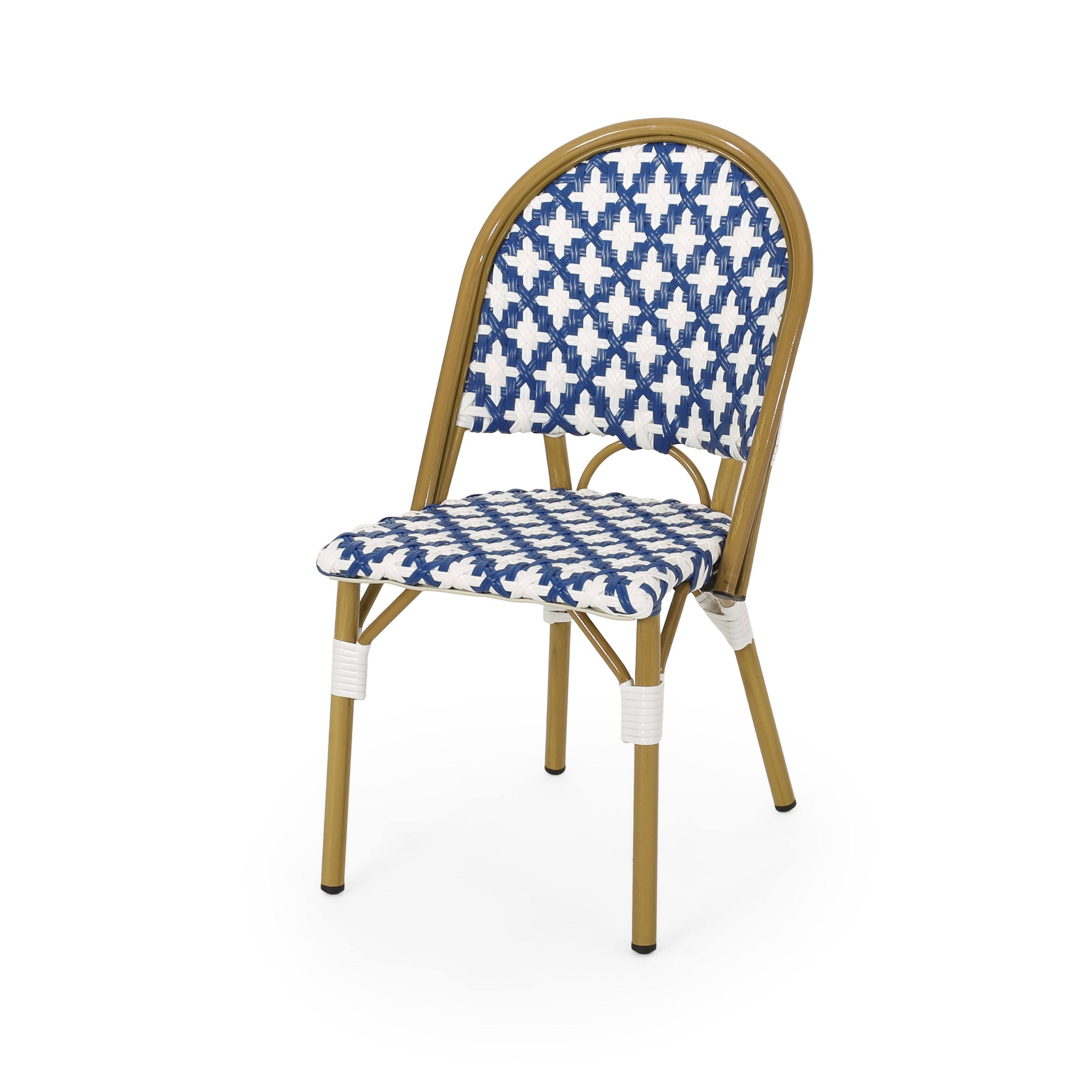 French Bistro Outdoor Dining Chairs, Set of 2 Navy & White