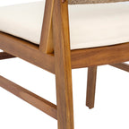 Monica Outdoor Wood and Wicker Woven Dining Chair with Cushions, Set of 2