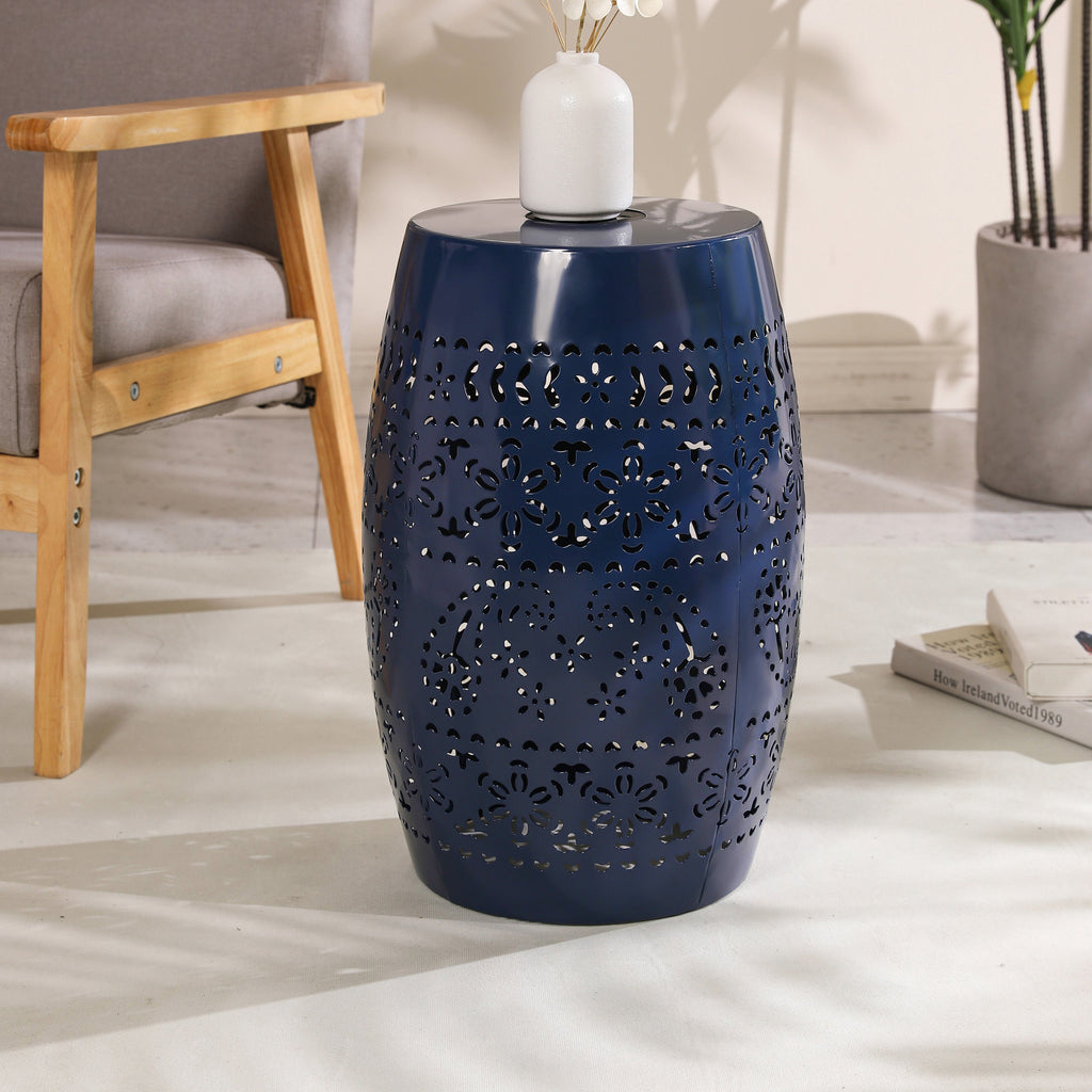 Sunhaven Punched Metal Solar Side Table with Built-in Solar Battery