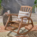 Outdoor Acacia Wood Rocking Chair with Retractable Foot Rest