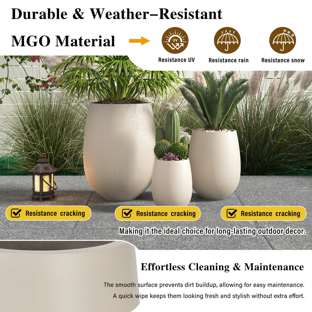 Egg Shaped Lightweight Outdoor Planter, Set of 3