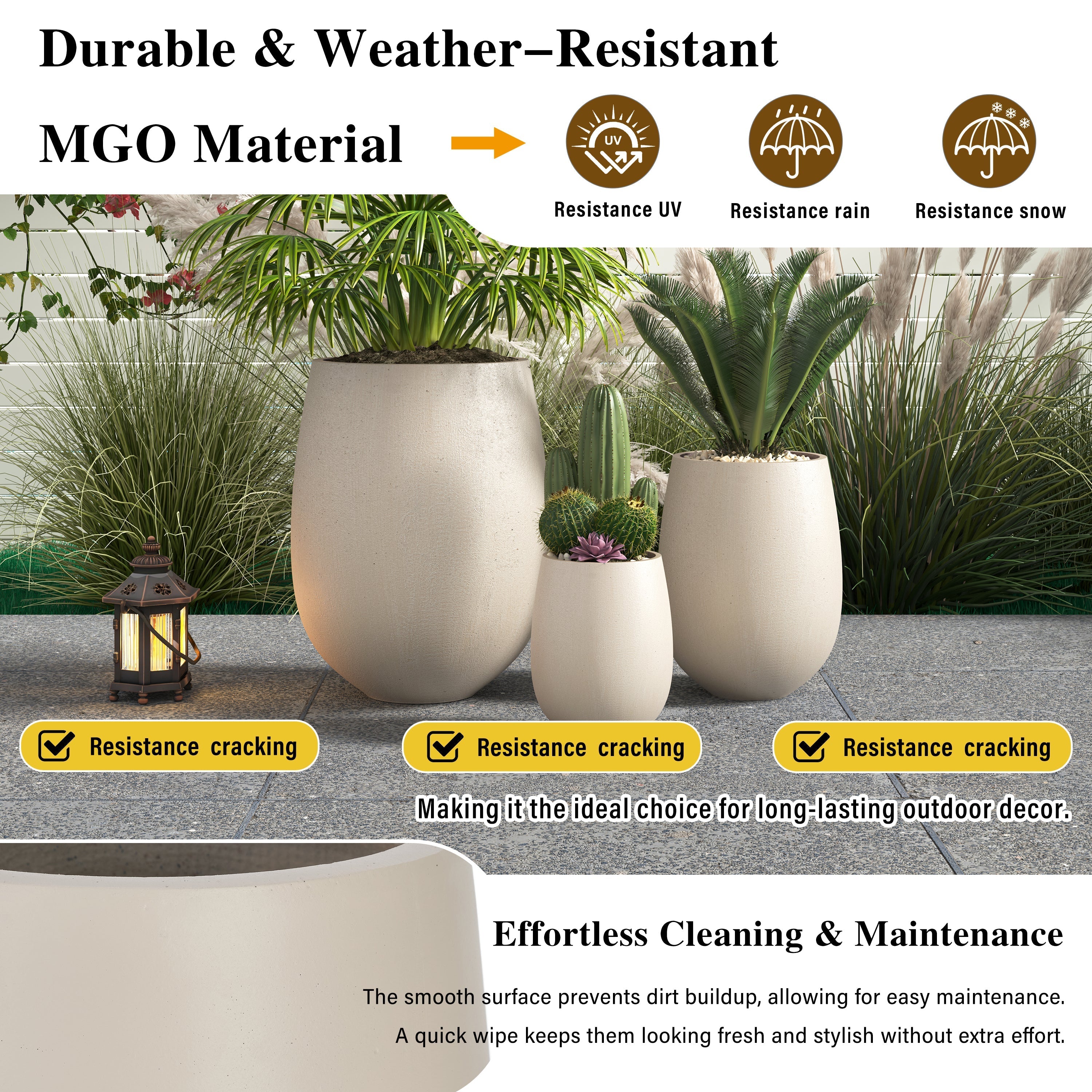 Egg Shaped Lightweight Outdoor Planter, Set of 3