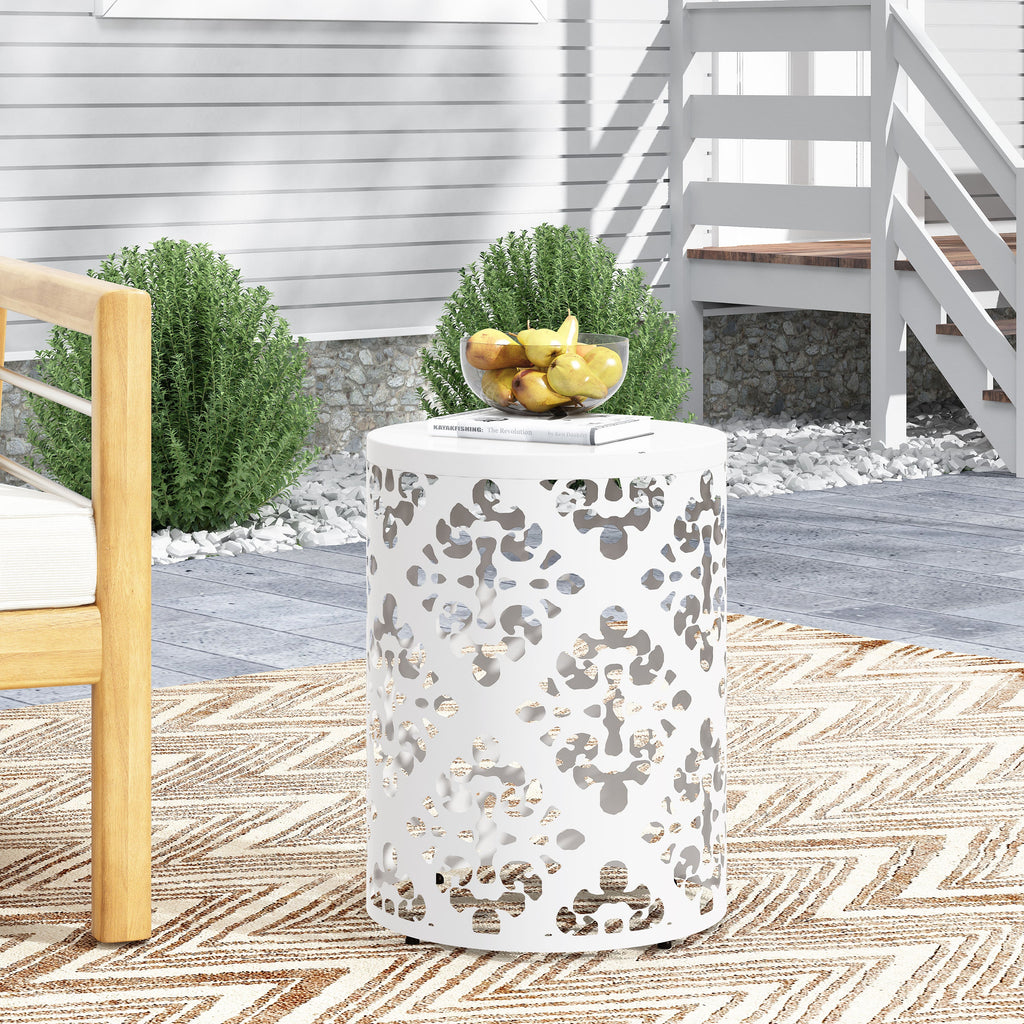 Spherical Outdoor Cylindrical End Table with Iron Cut Design