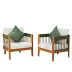 Azari Outdoor Acacia Wood Club Chair with Handwoven Rope Accents & Curved Backrest