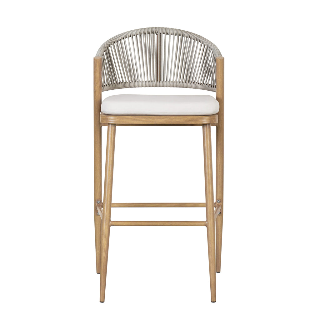 Outdoor Metal Frame Stools with Scallop-Shaped Backrest & Water-Resistant Cushions, Set of 2