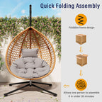 Hanging Swinging Egg Chair with Rattan Weaving, Base Included