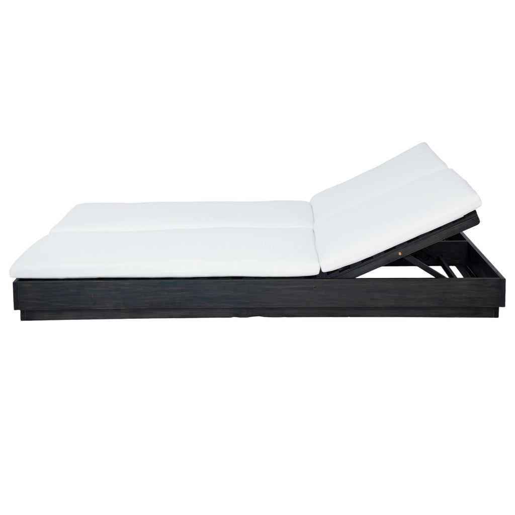 Adjustable Acacia Wood Low-Profile Double Sunlounge with Cushion