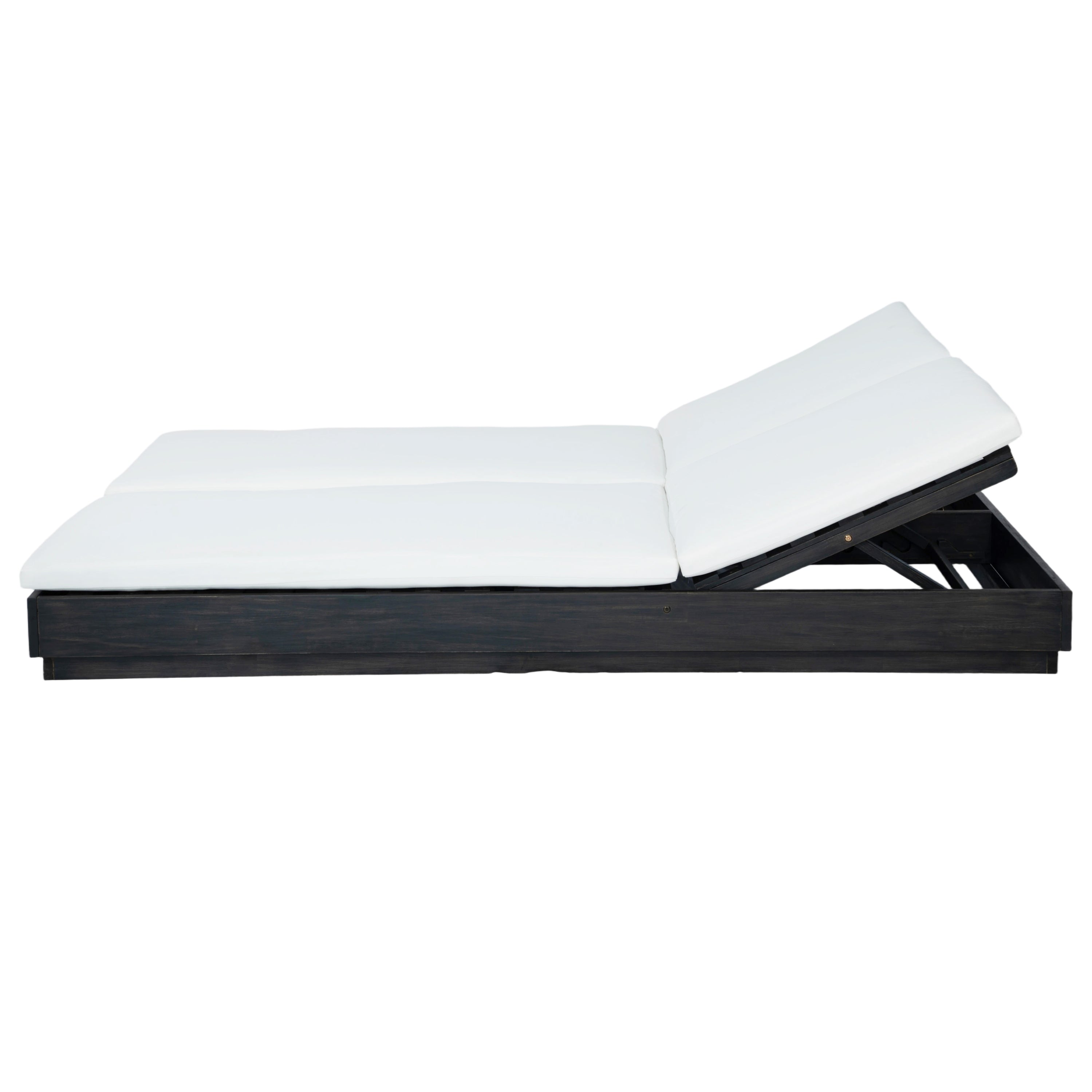 Adjustable Acacia Wood Low-Profile Double Sunlounge with Cushion
