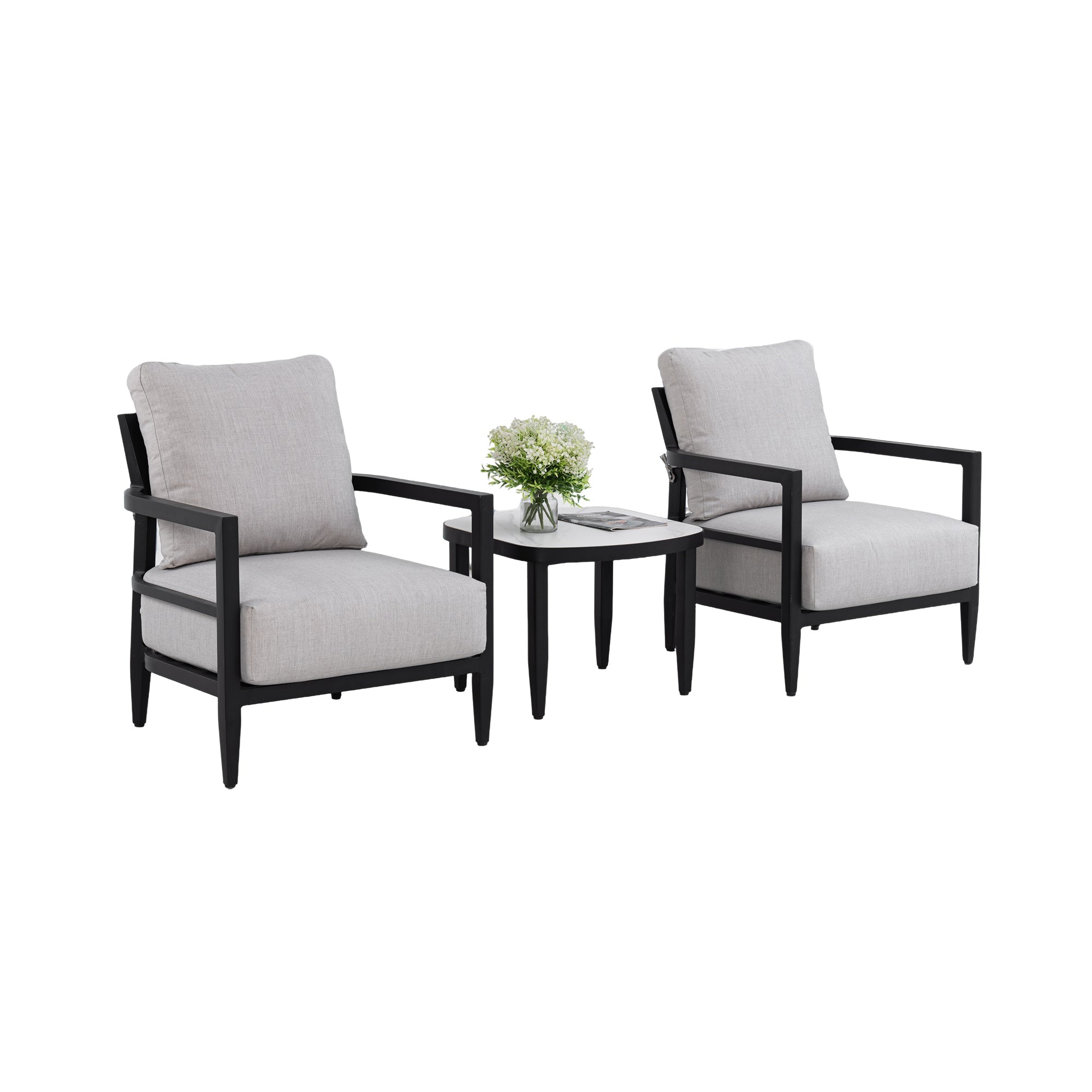 Mariner 3 Piece Outdoor Aluminum Club Chair Chat Set with Sunbrella Cushions