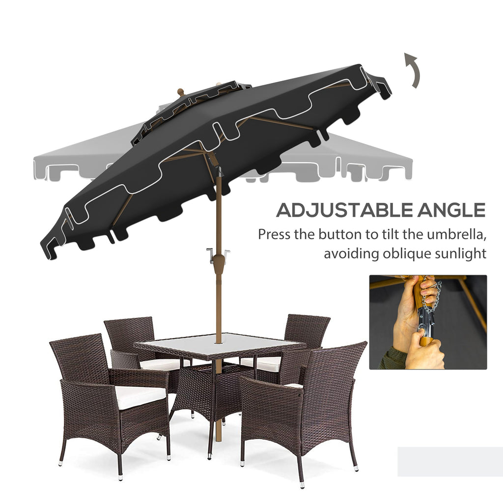 9' Double Top Ruffled Patio Umbrella with Push Button Tilt and Crank