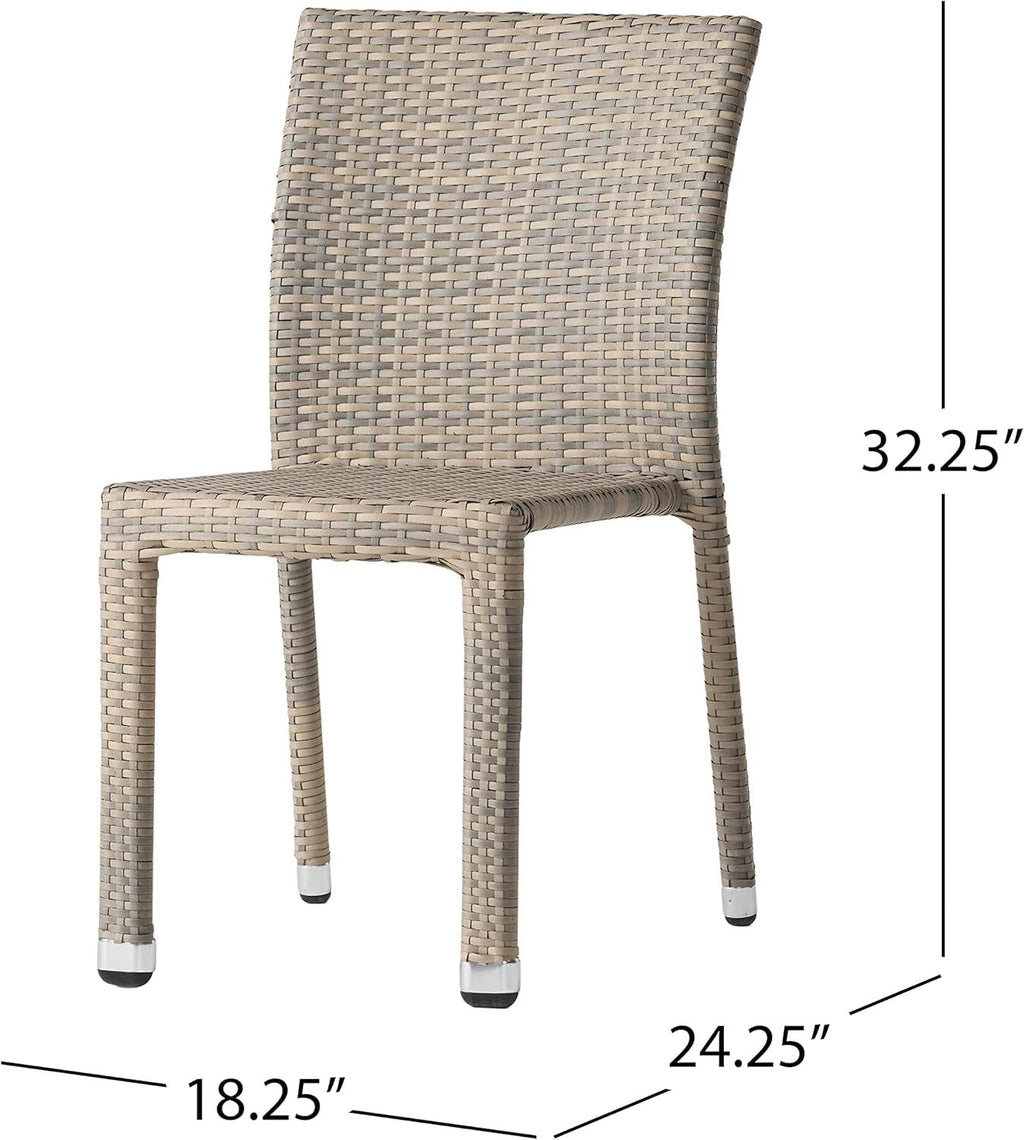 Larache Outdoor Aluminum Armless Rattan Dining Chairs, Set of 4