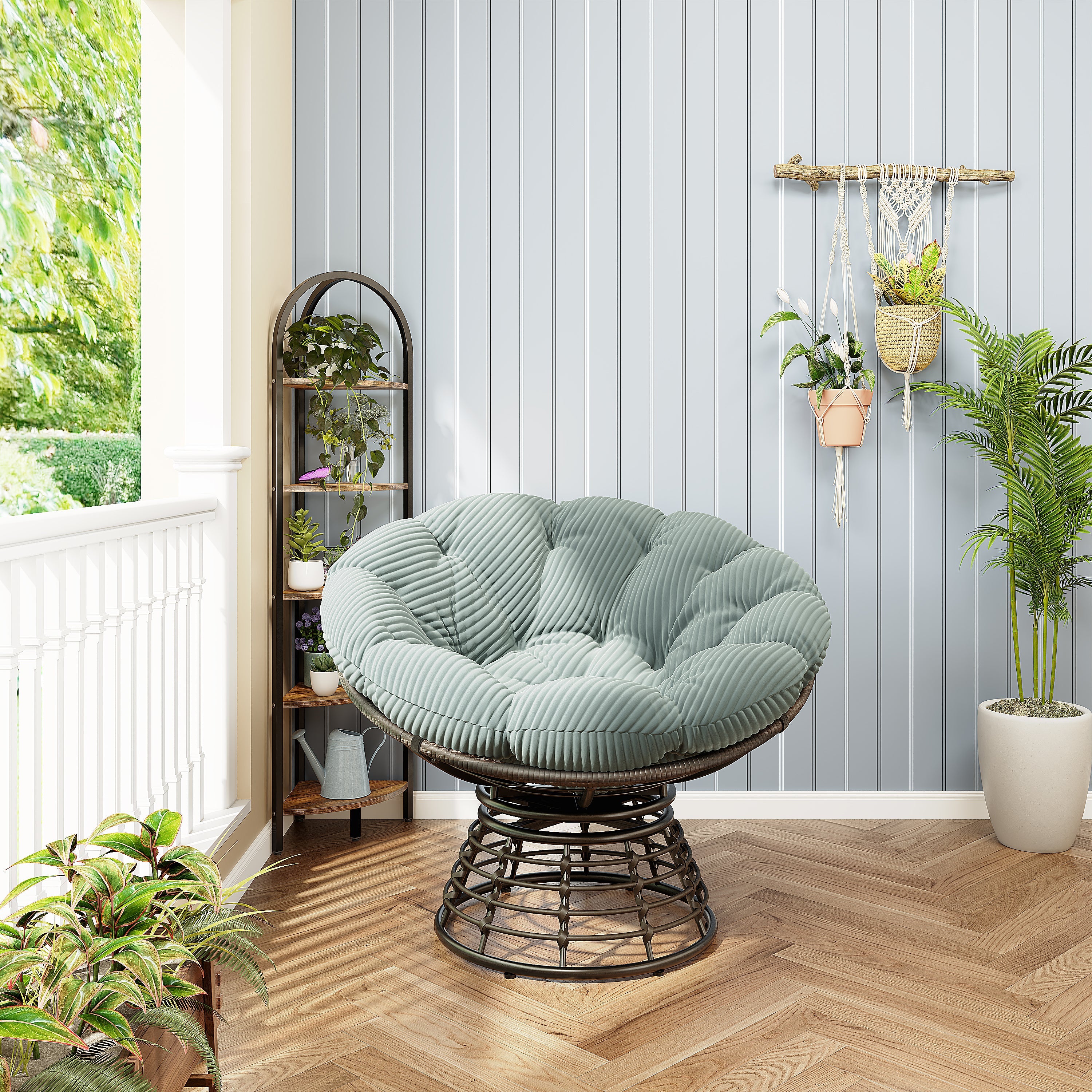 360° Swivel Indoor Outdoor Wicker Papasan Chair with Soft Thick Cushion