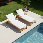 Retro Acacia Wood Outdoor Sunlounge with Wheels & 3-Position Backrest
