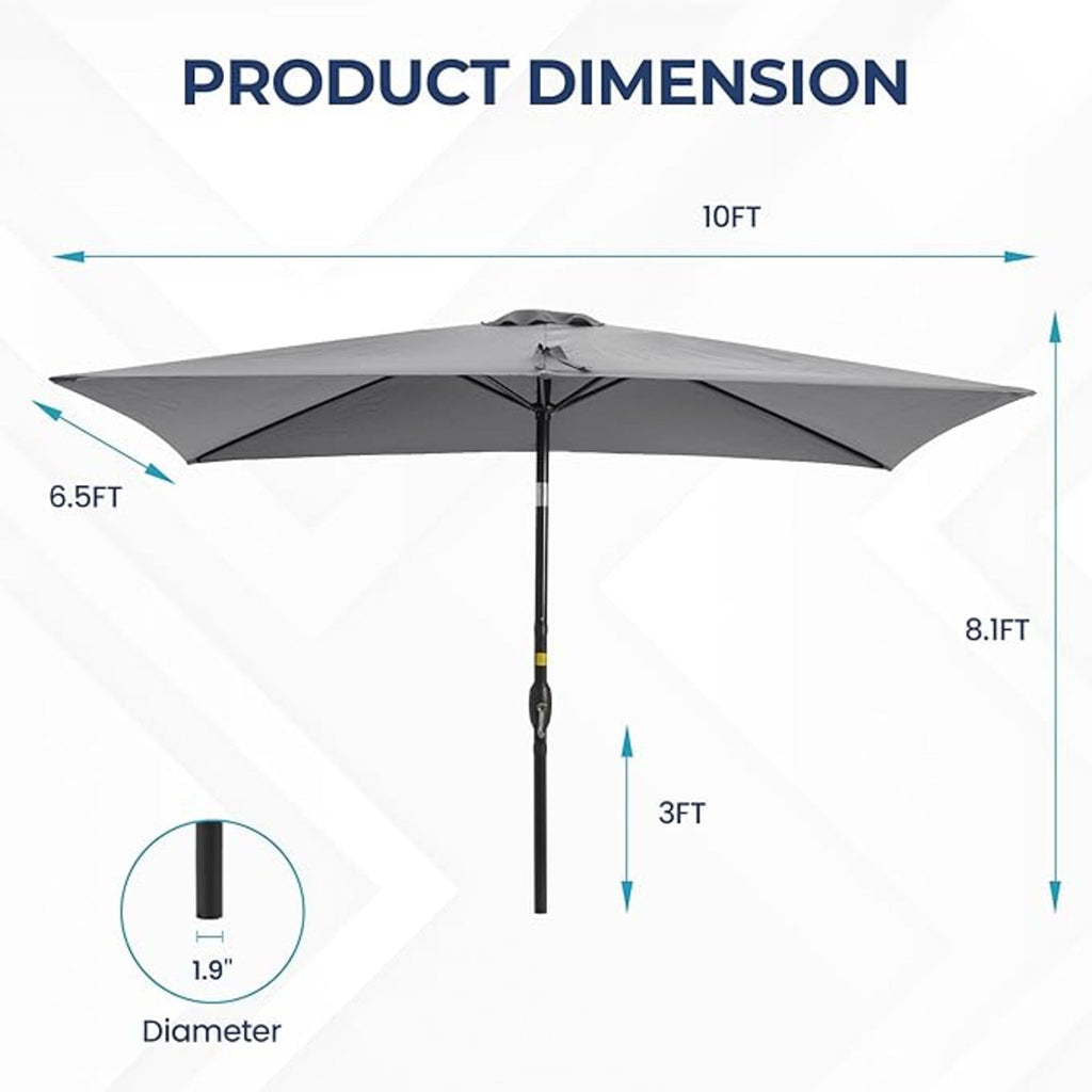 6.5 x 10 ft Rectangular Patio Umbrella with Crank, Base Not Included