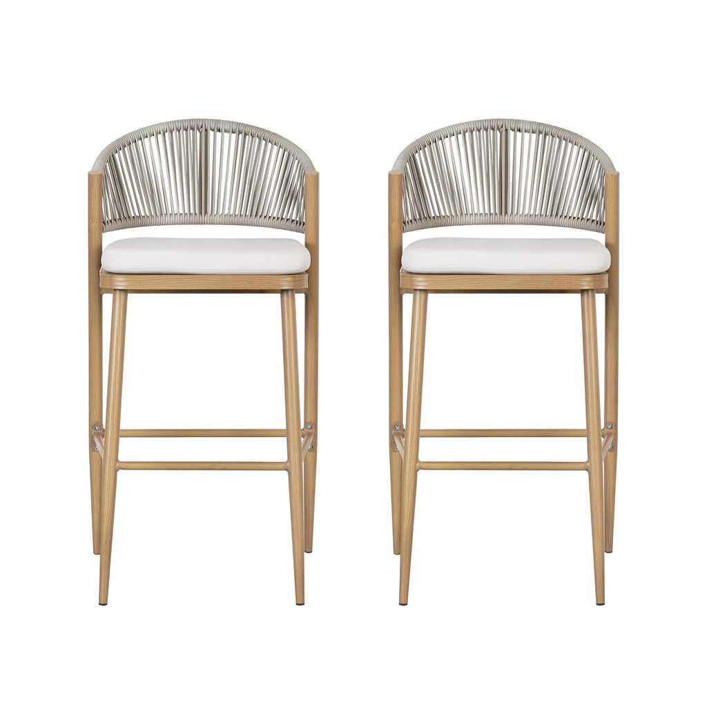 Outdoor Metal Frame Stools with Scallop-Shaped Backrest & Water-Resistant Cushions, Set of 2
