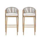Outdoor Metal Frame Stools with Scallop-Shaped Backrest & Water-Resistant Cushions, Set of 2