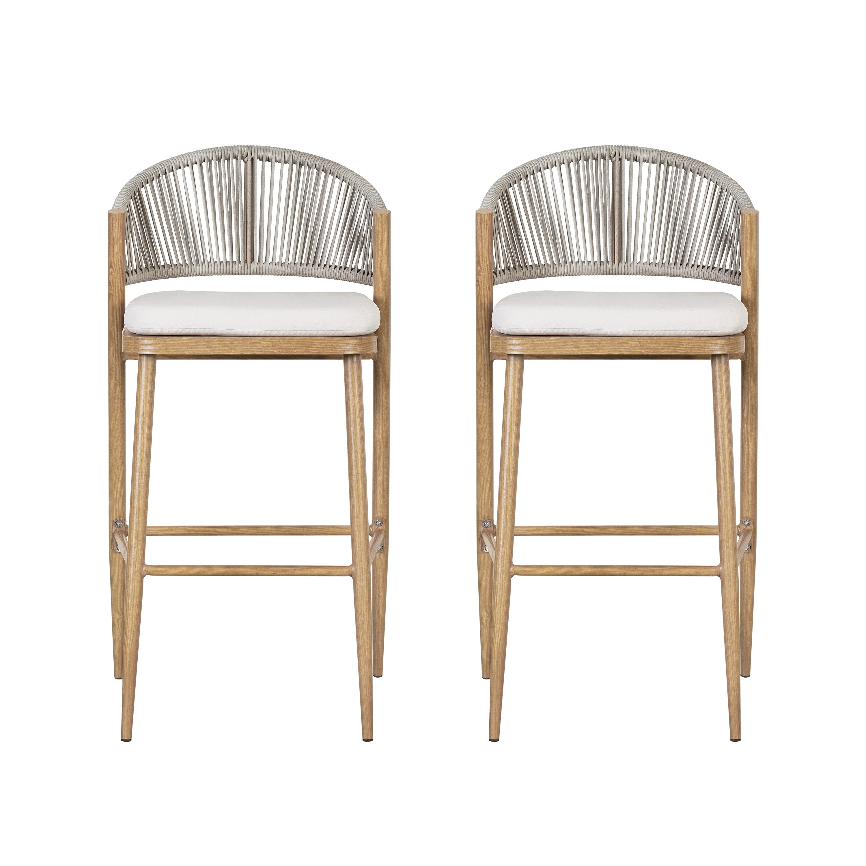 Outdoor Metal Frame Stools with Scallop-Shaped Backrest & Water-Resistant Cushions, Set of 2