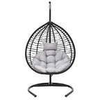 Foldable Rattan Egg Swing Chair with Iron Frame, Plush Cushion & Removable Headrest