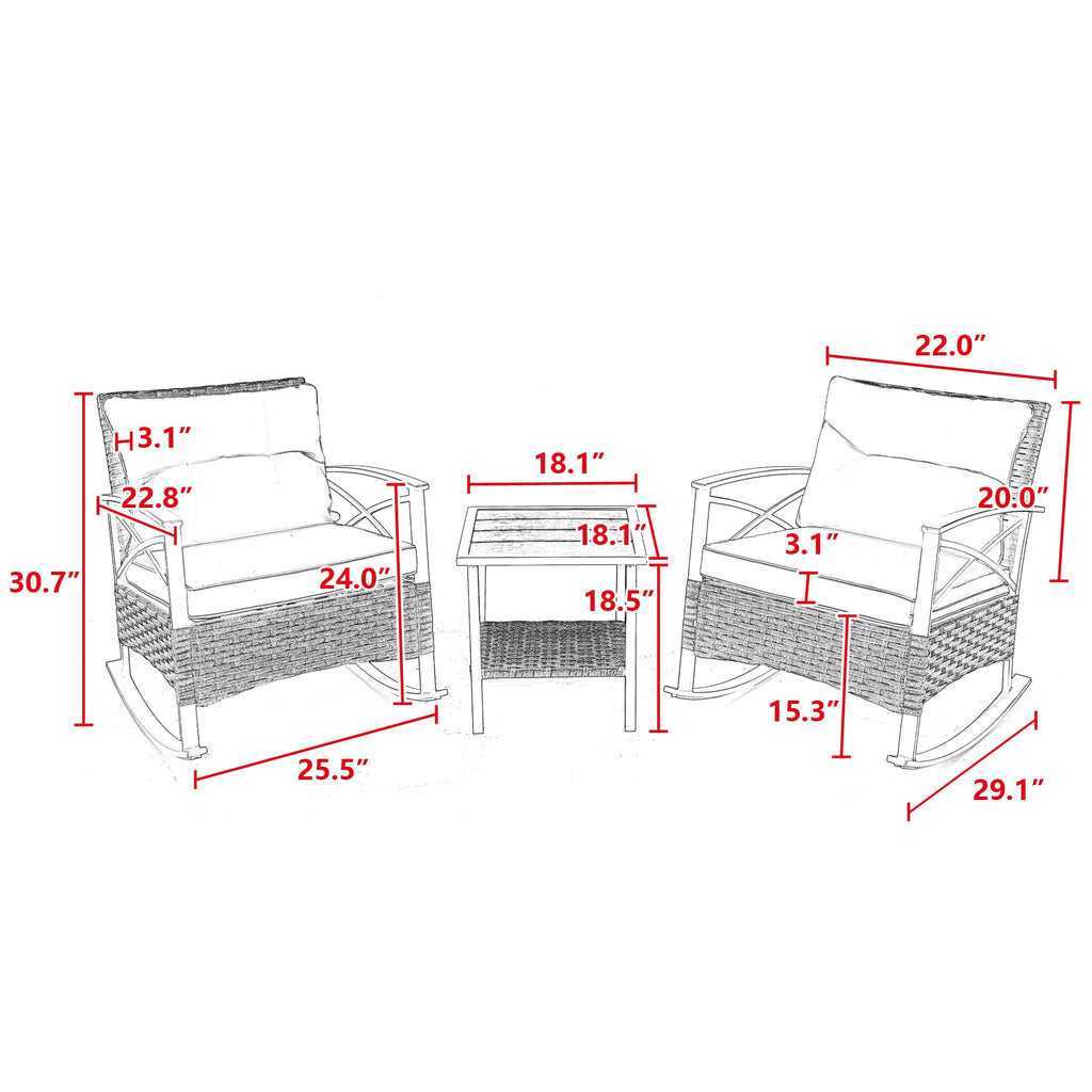 Ilmenite 3-Piece Patio Set with 2 Rocking Chairs and Bottom Shelf Table