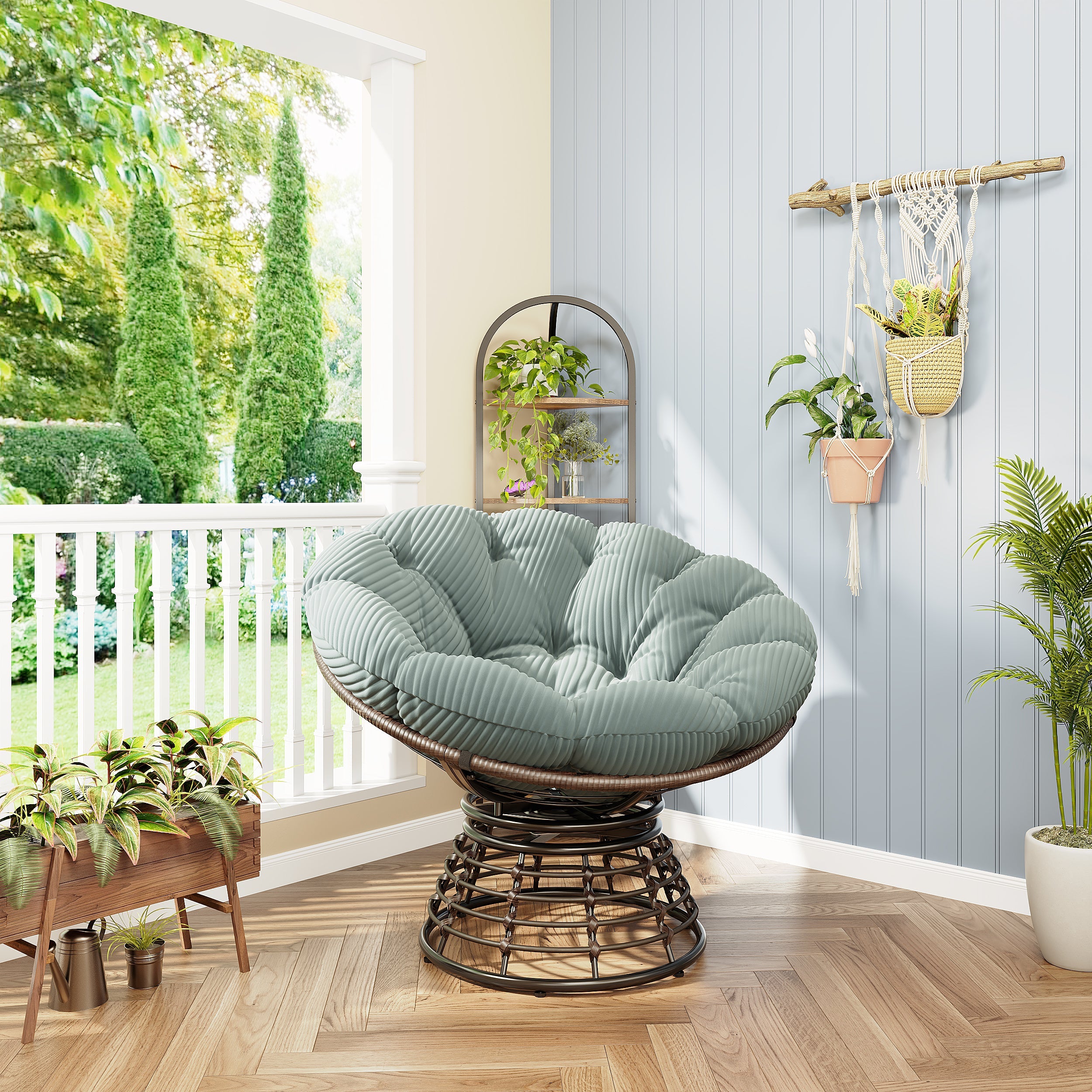 360° Swivel Indoor Outdoor Wicker Papasan Chair with Soft Thick Cushion