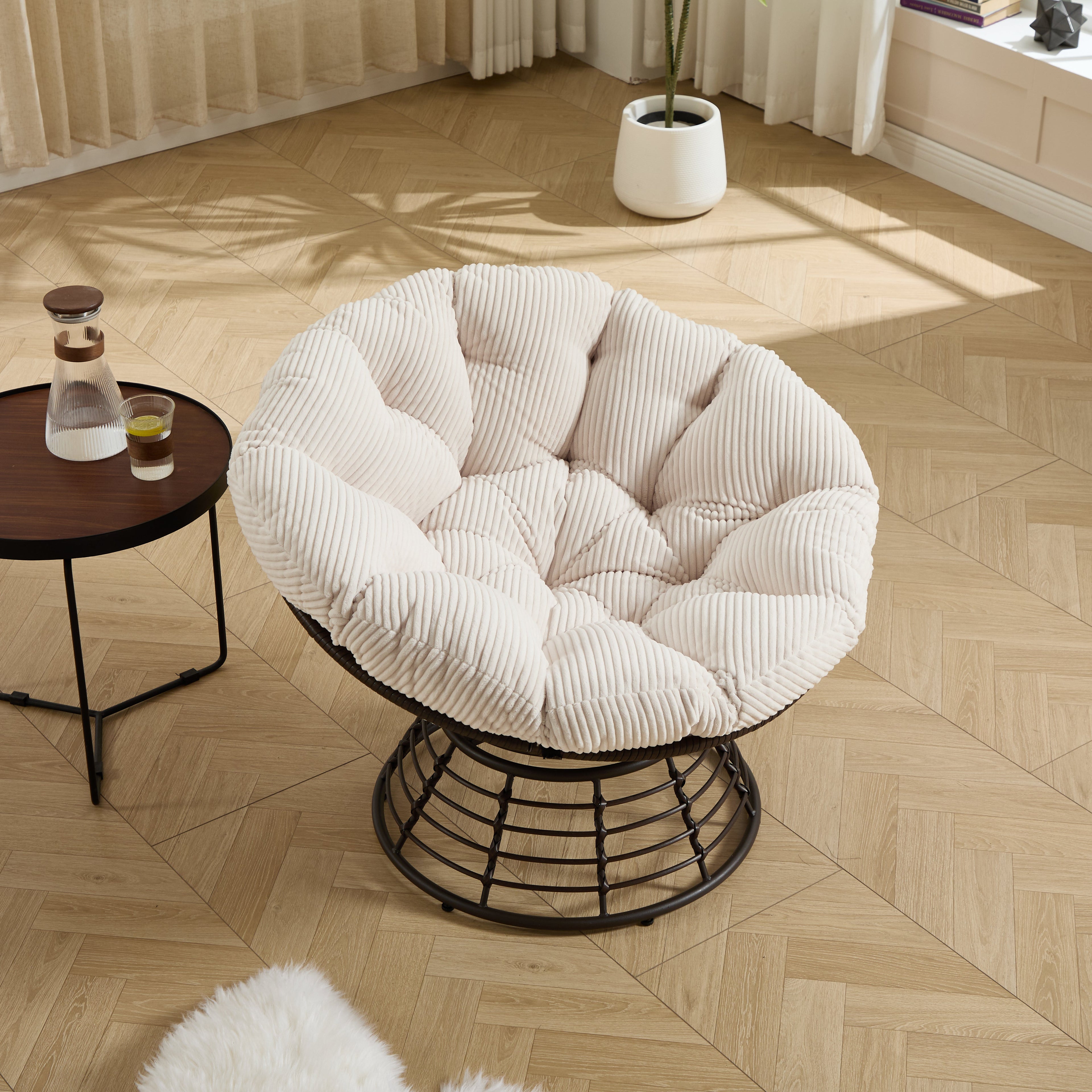 360° Swivel Indoor Outdoor Wicker Papasan Chair with Soft Thick Cushion