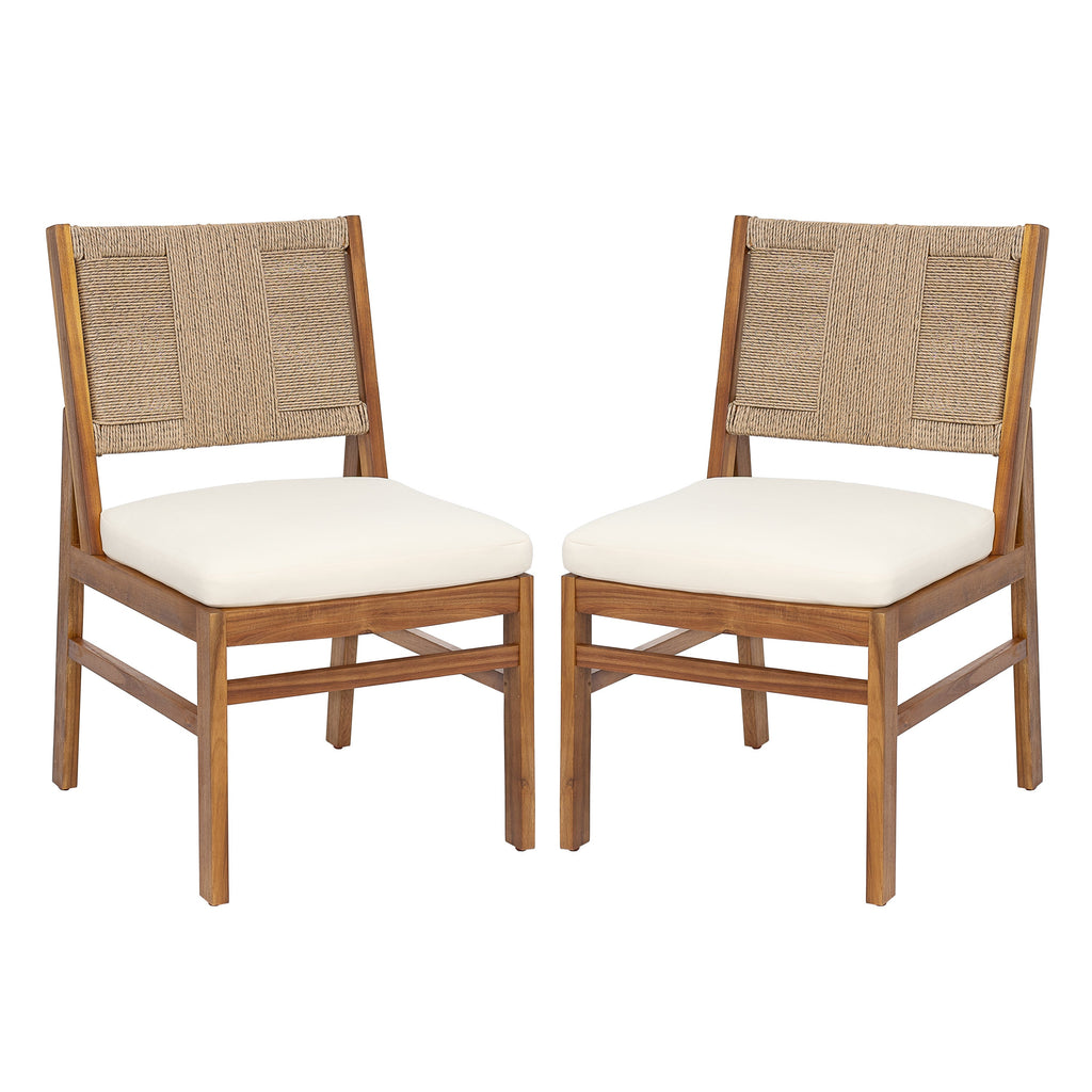 Monica Outdoor Wood and Wicker Woven 7 Piece Dining Set